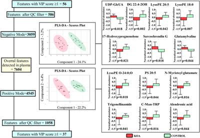 Plasma metabolites associated with biopsychosocial parameters in overweight/obese women with severe knee osteoarthritis